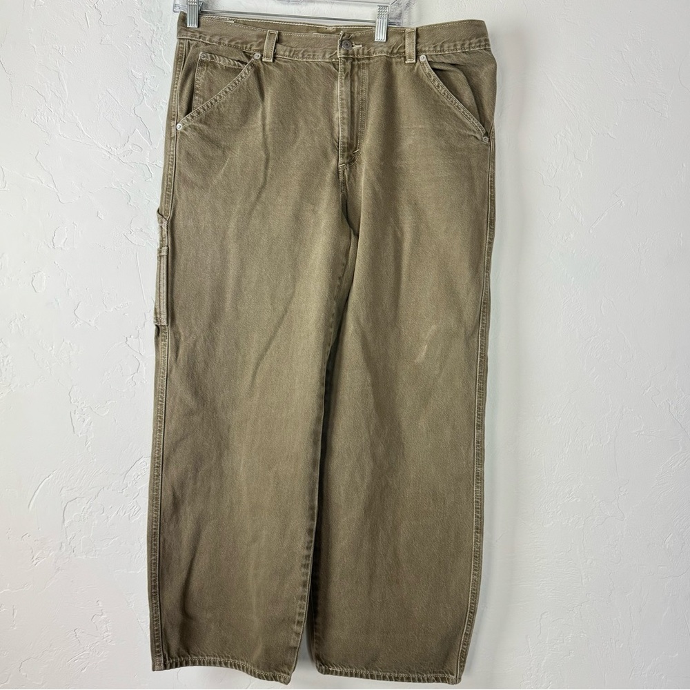 Levis Premium Jeans Denim Pants Dad Utility Cargo Carpenter Khaki Brown Cotton - Picture 1 of 11